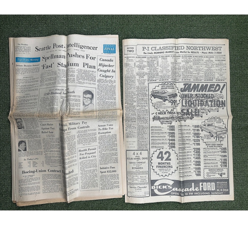 Vintage 1971 Seattle Newspaper Sonics Lose to LA Stadium Plan Coverage